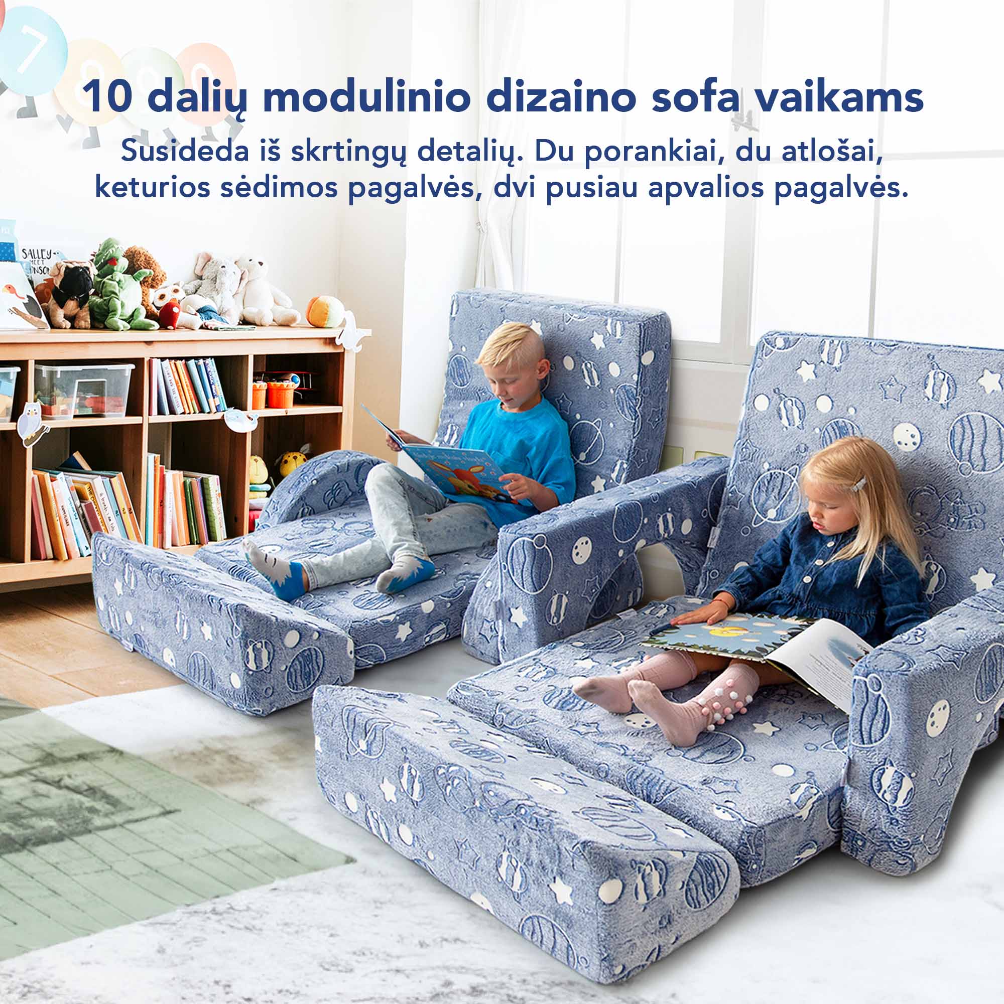 10 dalių modulinė sofa vaikams