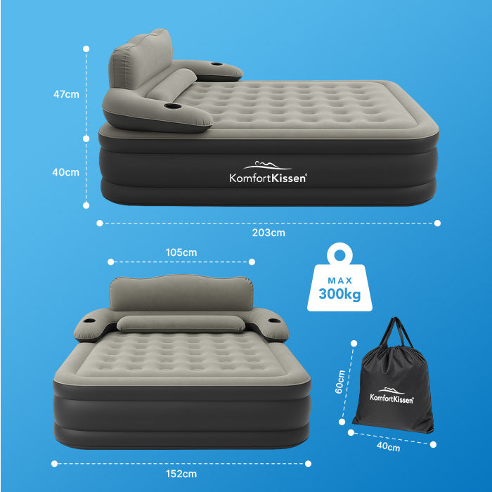 vaizduojamas pripučiamas čiužinys ir jo išmatavimai
