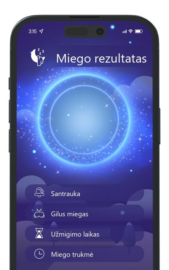 Miego programėlė su 98 balų miego rezultatu